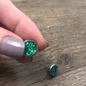 Emerald green druzy earrings